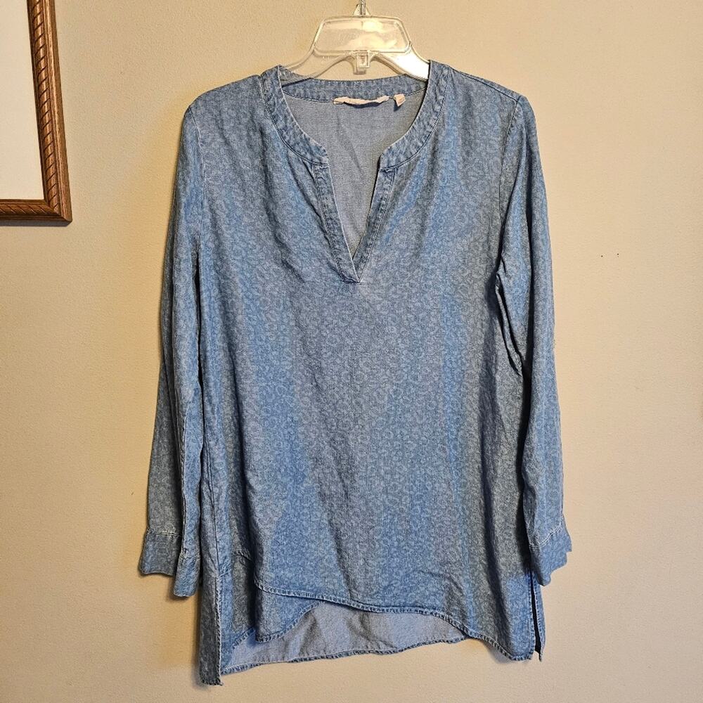 Soft Surroundings Chambray Blue Timeless Tencel Leopard Animal Tunic Medium